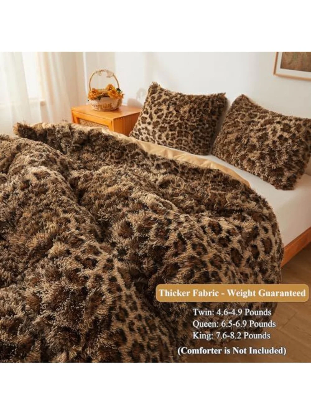 Cheetah Print Fluffy Faux Fur Duvet Cover Set